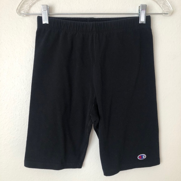 Champion Pants - Champion Black Logo Patch Biker Bike Shorts